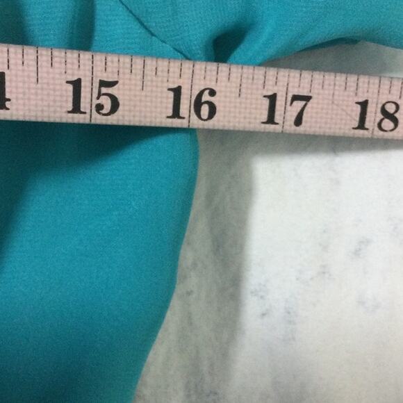 FORMAL PARTY SZ 4 S blue teal boat neck faux wrap lace up bridesmaid dress B159 - Picture 4 of 8